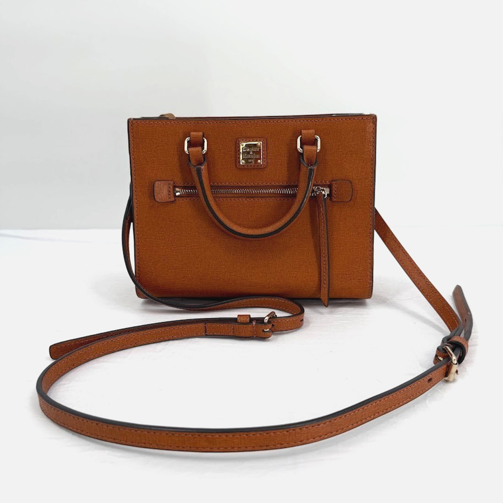 Dooney & Bourke Saffiano Satchel Amber Brown Leather Crossbody Strap Small